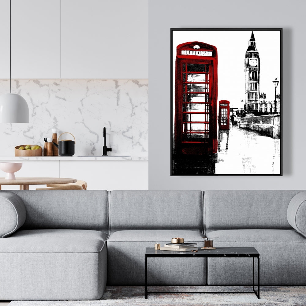 Industrial Framed Canvas: Telephone Box & Big Ben Home Decor