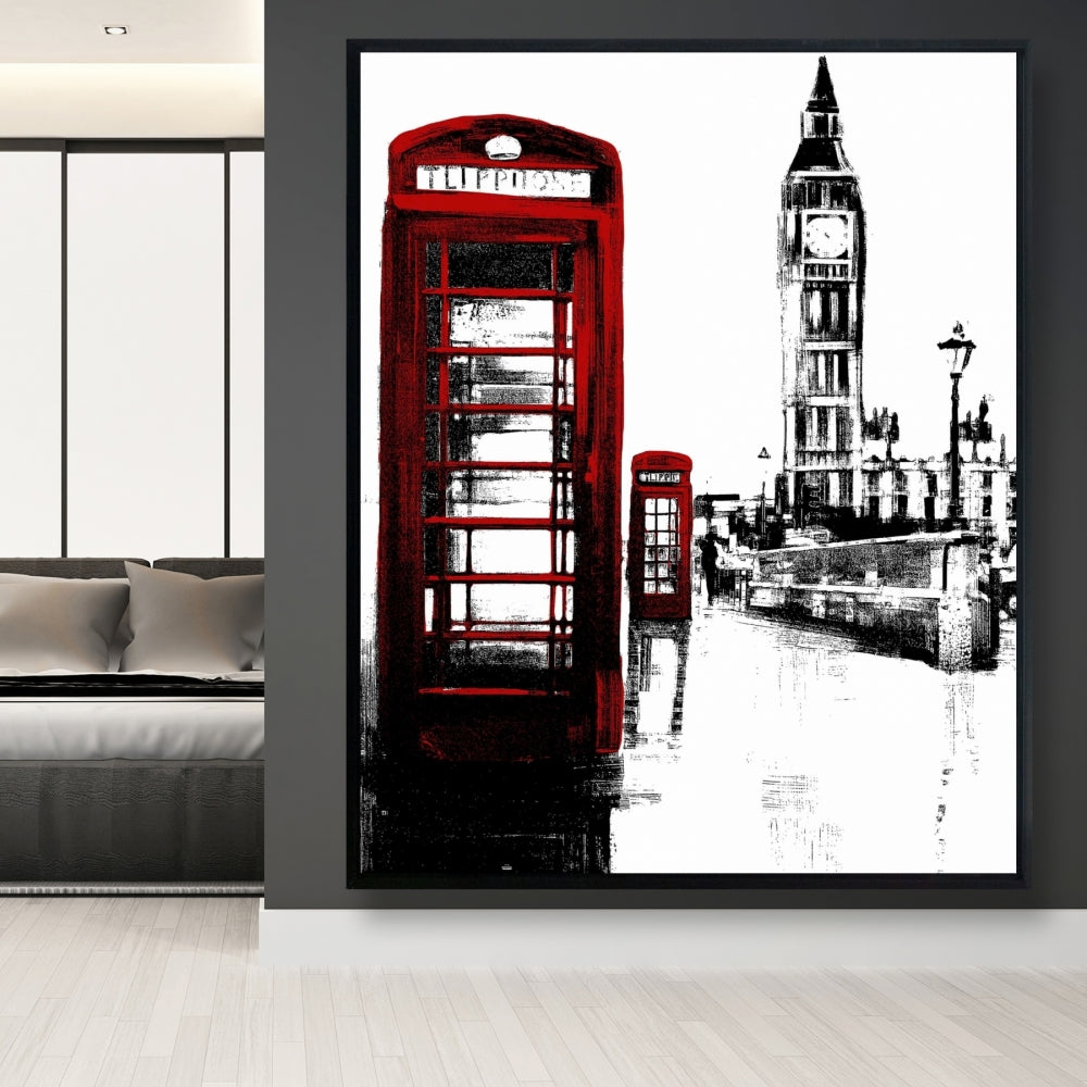 Industrial Framed Canvas: Telephone Box & Big Ben Home Decor