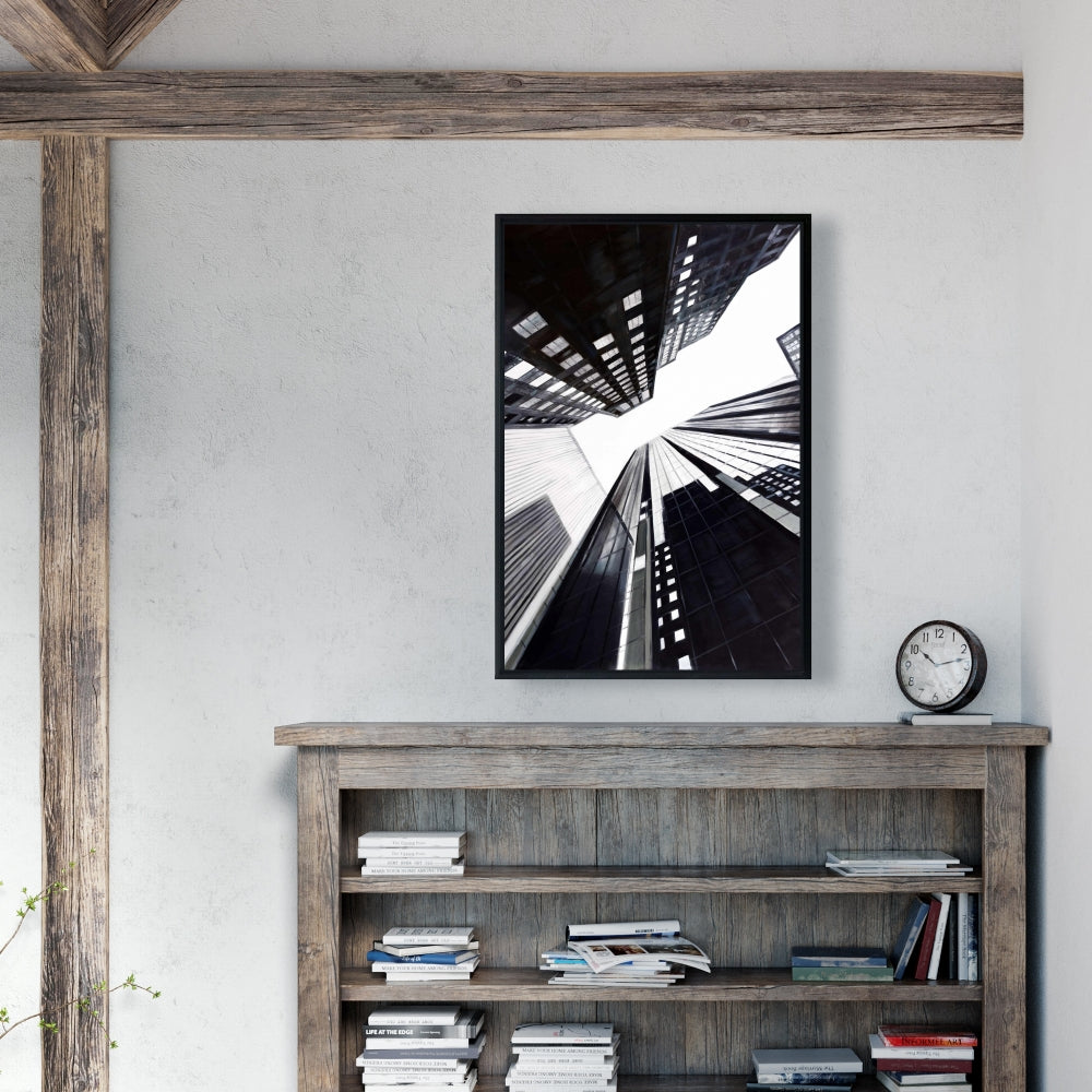 Low-Angle City View Canvas | Contemporary White Frame Decor