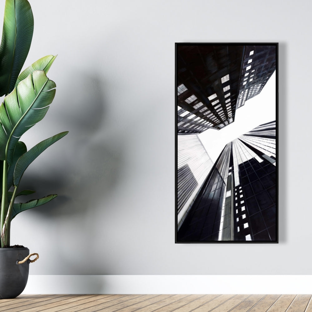 Low-Angle City View Canvas | Contemporary White Frame Decor