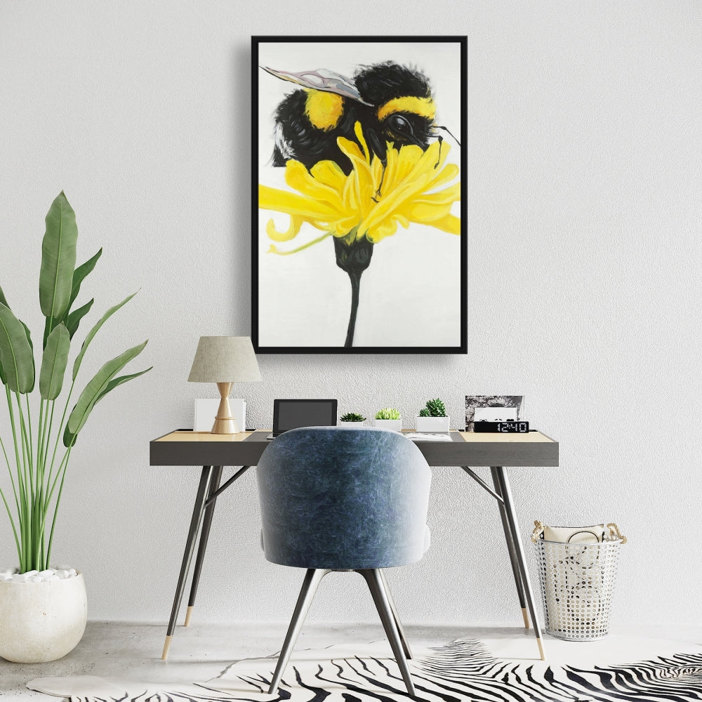 Bumblebee on Dandelion Framed Canvas - Modern Home Decor