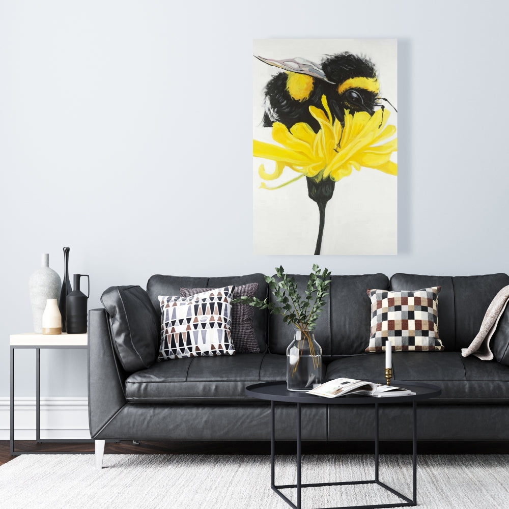 Bumblebee on Dandelion Canvas - Yellow Animals Home Decor