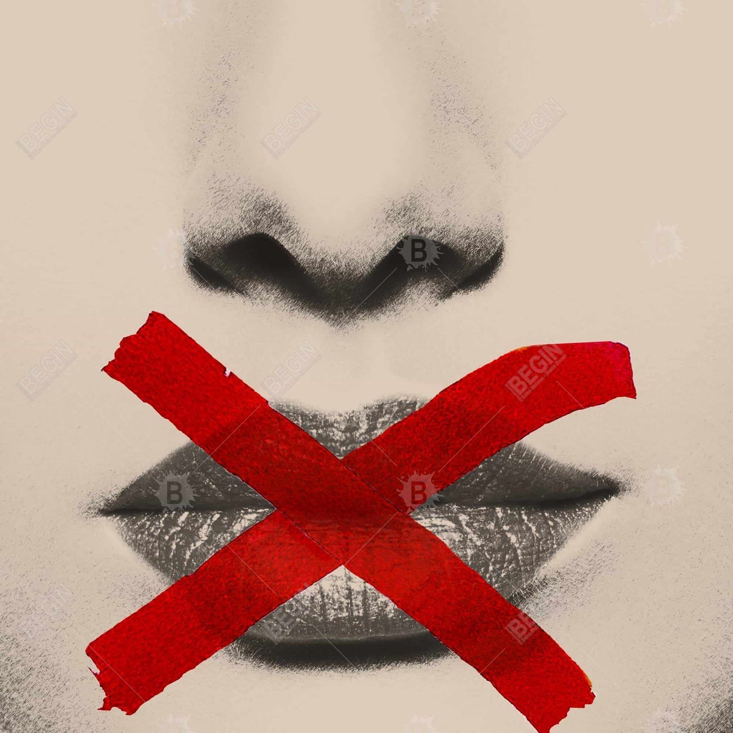 Grayscale Lips Canvas - Red X Art | Modern Bedroom Decor