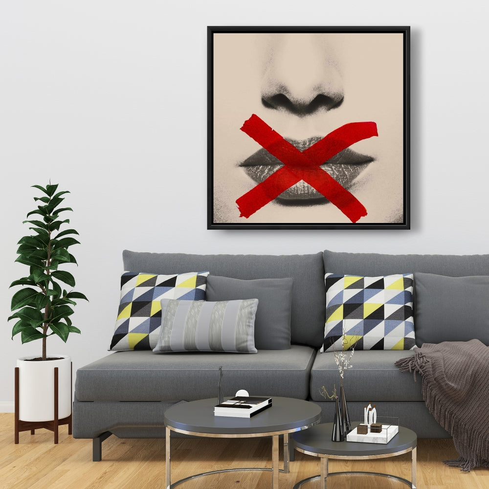 Toile « Lèvres en nuances de gris » | Art moderne encadré pour la décoration de la chambre
