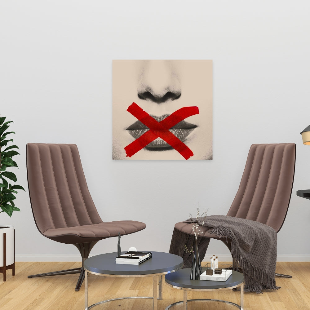 Grayscale Lips Canvas - Red X Art | Modern Bedroom Decor