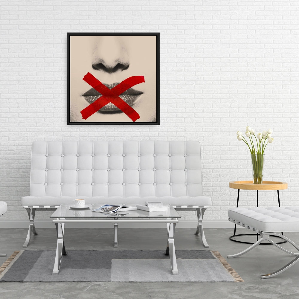 Toile « Lèvres en nuances de gris » | Art moderne encadré pour la décoration de la chambre