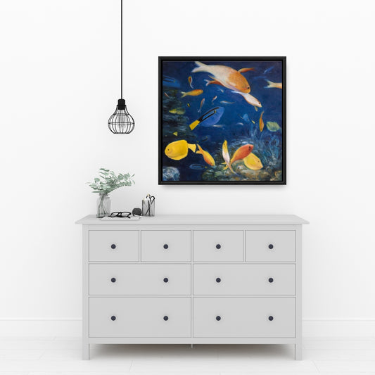 Toile encadrée « Poissons colorés sous la mer » – Décoration d'intérieur exotique