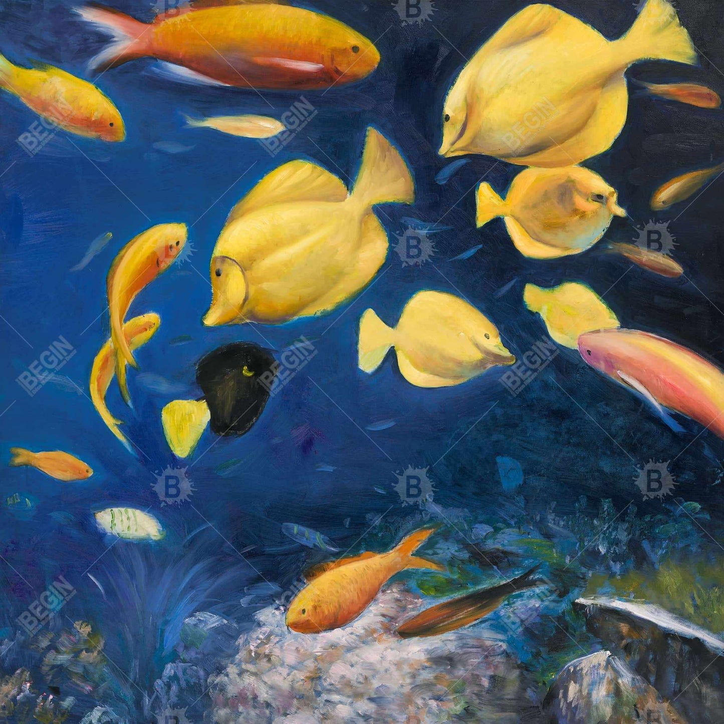 Toile encadrée Poissons sous la mer - Décoration de chambre contemporaine