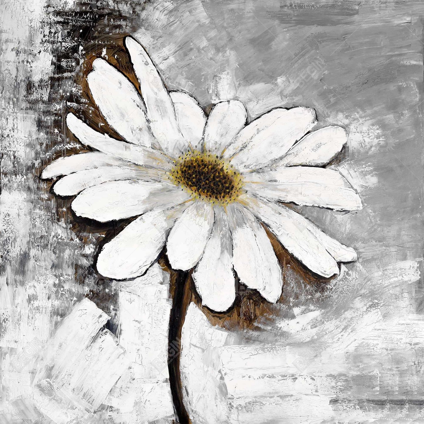 Toile florale blanche abstraite à motif marguerites | Décoration botanique pour la maison