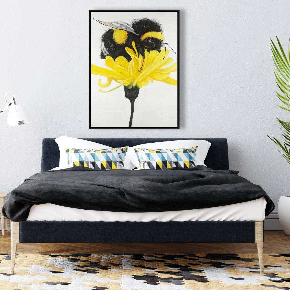 Bumblebee on Dandelion Framed Canvas - Modern Home Decor