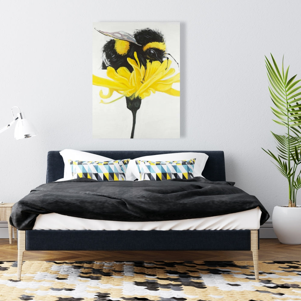 Bumblebee on Dandelion Canvas - Yellow Animals Home Decor