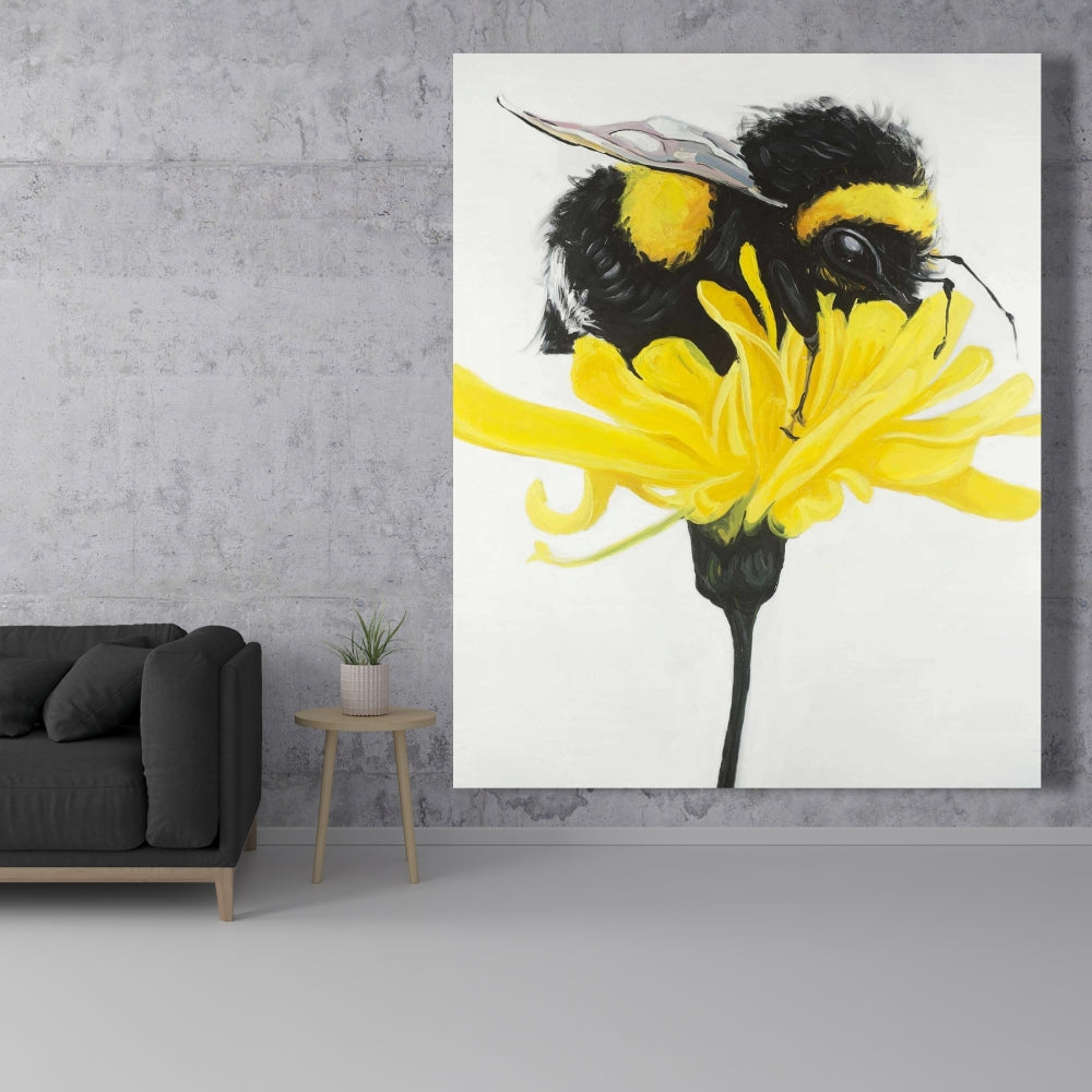 Bumblebee on Dandelion Canvas - Yellow Animals Home Decor