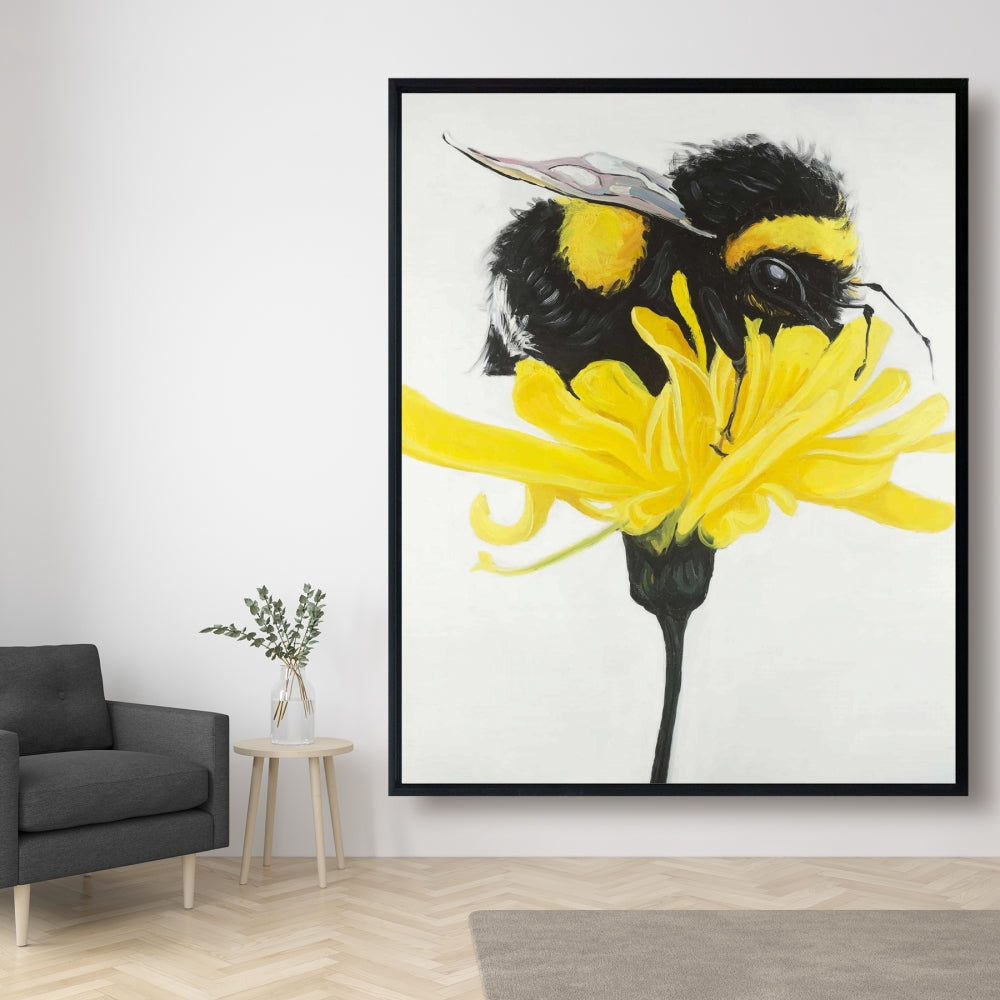 Bumblebee on Dandelion Framed Canvas - Modern Home Decor