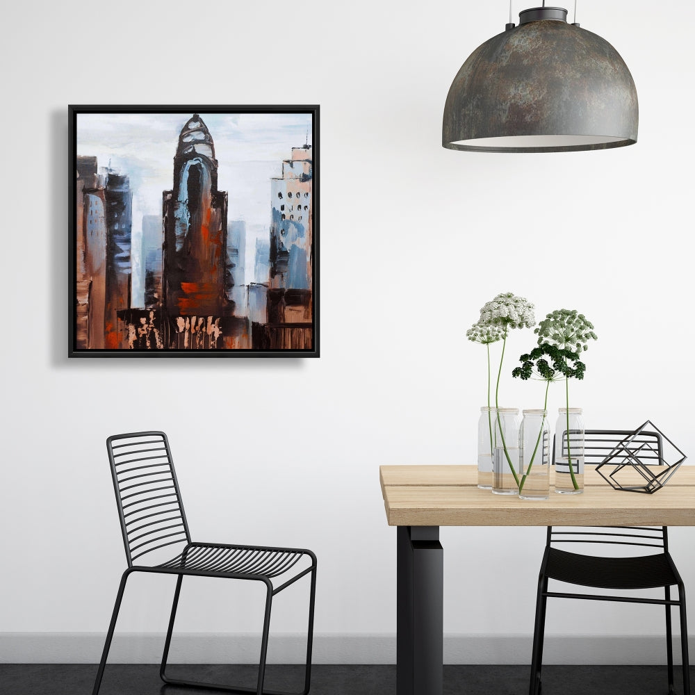 Toile « Journée maussade en ville » - Décoration murale encadrée bleue