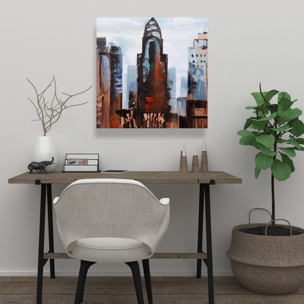 Sullen Day in the City - Blue Canvas Bedroom Wall Art Decor