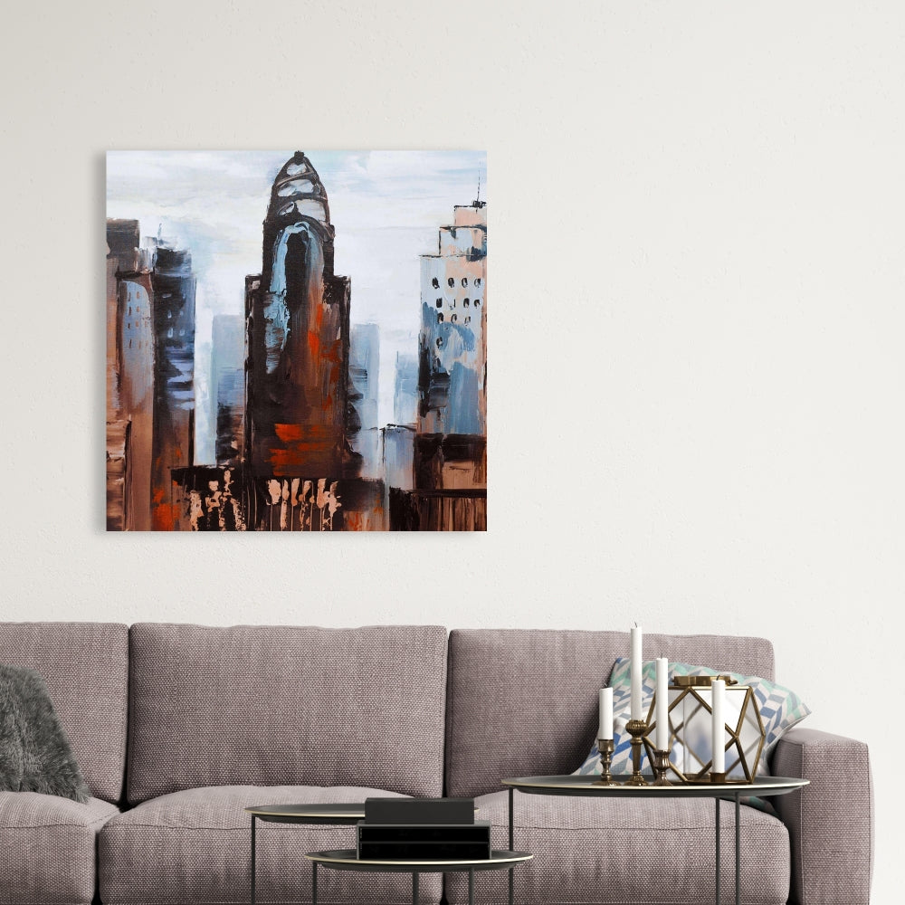Sullen Day in the City - Blue Canvas Bedroom Wall Art Decor