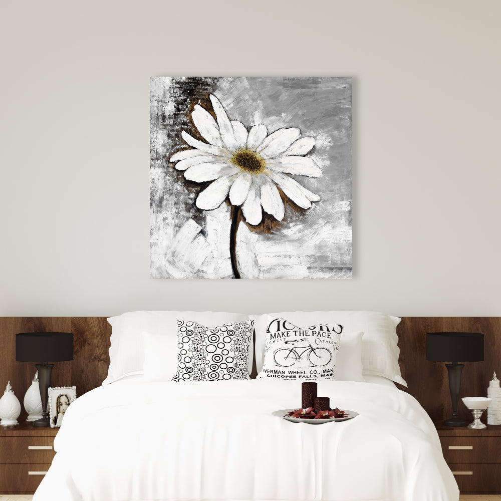 Industrial White Floral Canvas - Abstract Daisy Home Decor