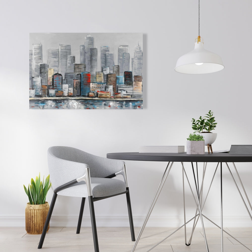 Toile abstraite bleue représentant une ville - Décoration de chambre contemporaine