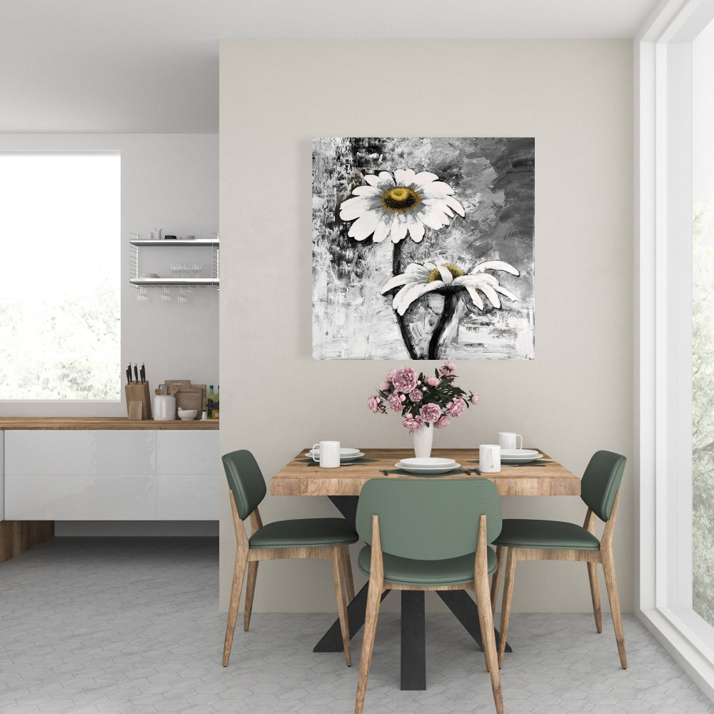 Abstract Daisies Flowers Canvas | Floral White Bedroom Decor