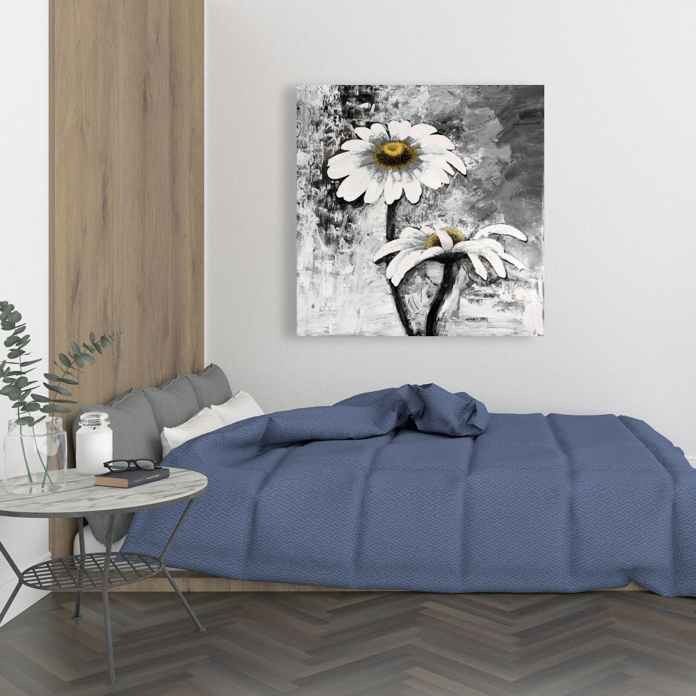 Abstract Daisies Flowers Canvas | Floral White Bedroom Decor