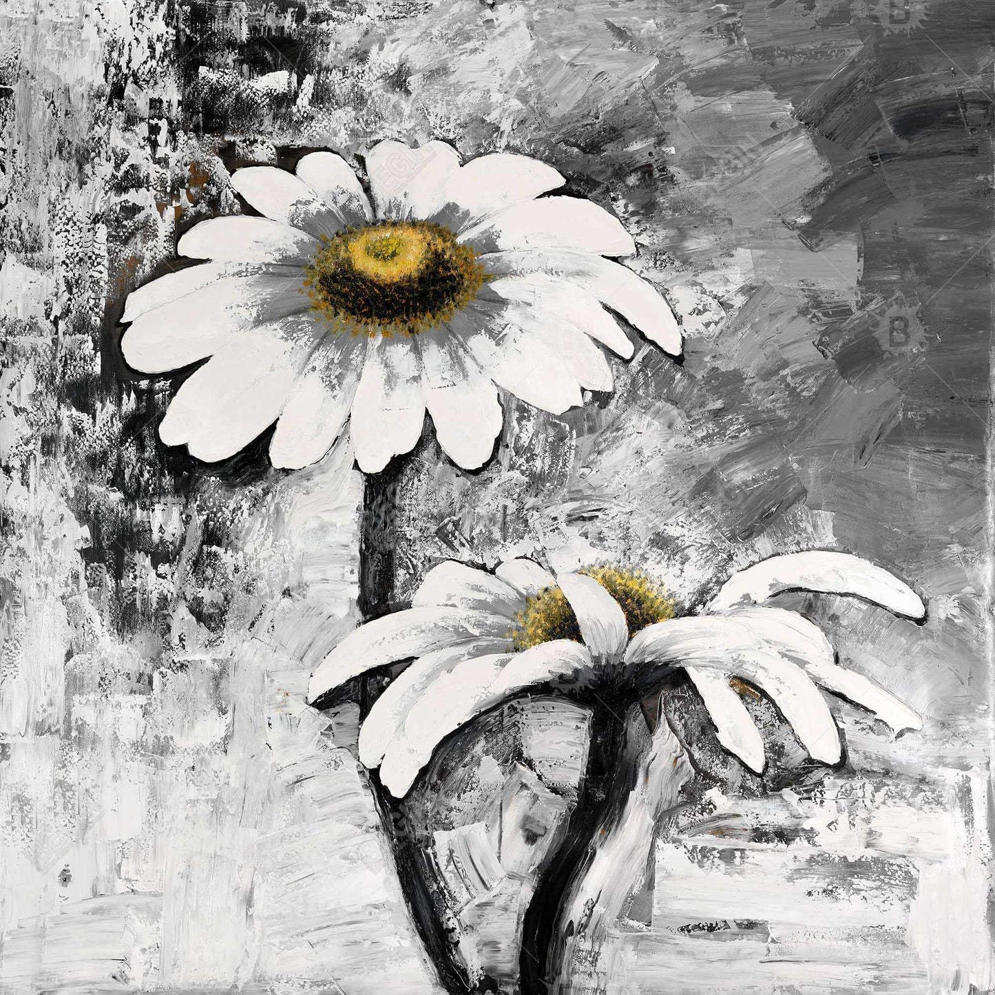 Abstract Daisies Flowers Canvas | Floral White Bedroom Decor