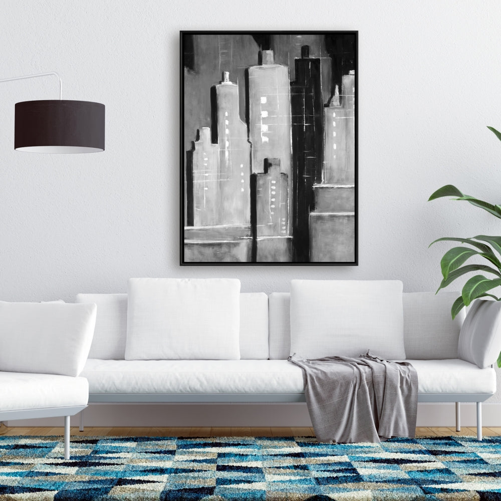 Abstract Black & White Buildings Canvas - Home Decor Wall Art