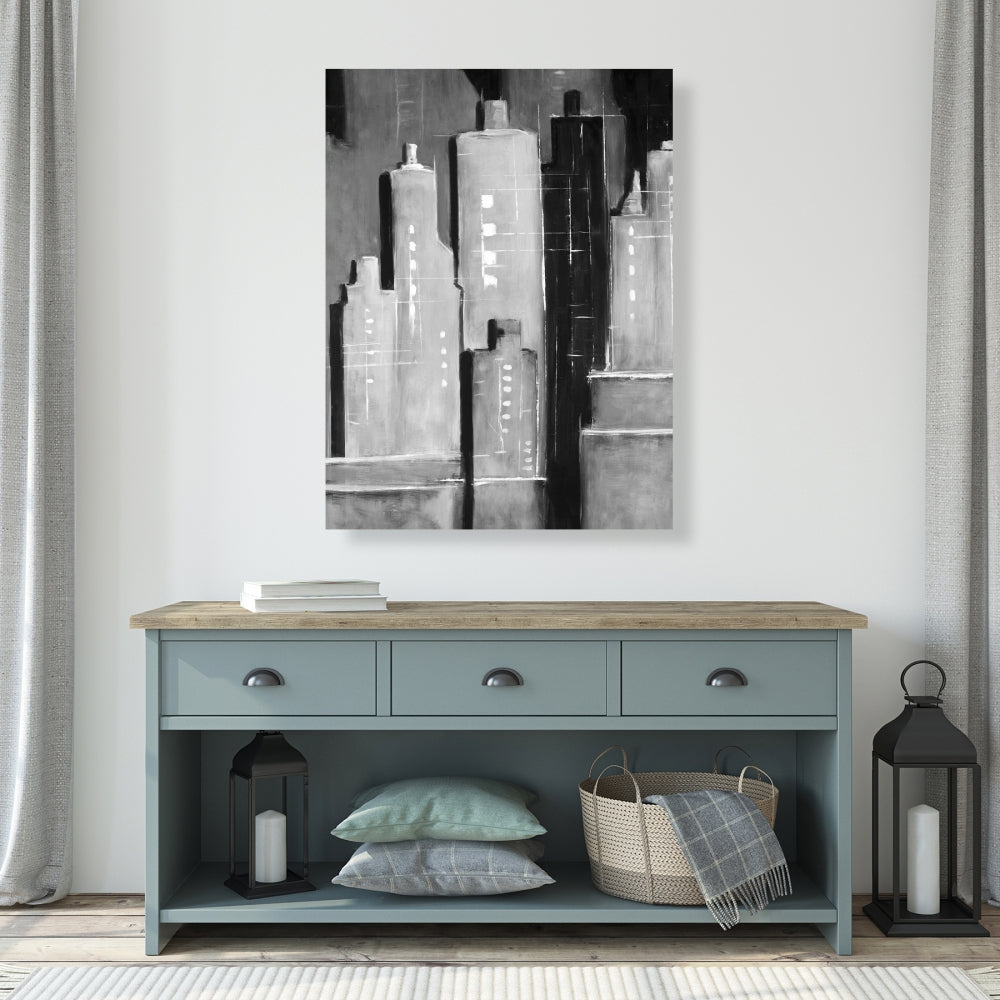 White Bedroom Canvas | Abstract Black & White Buildings Decor