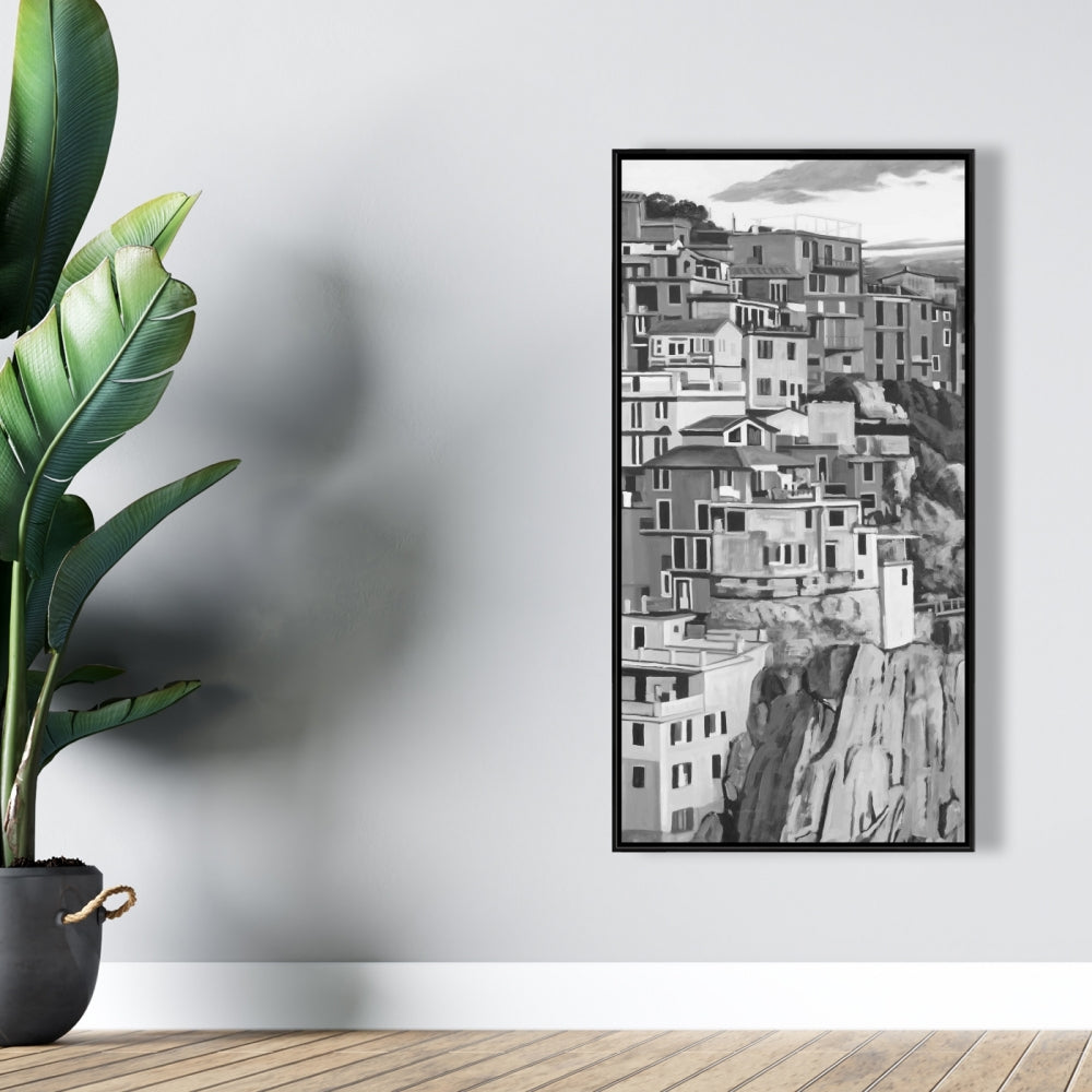 Monochrome Gray Manarola Italy Architecture Canvas | Home Decor