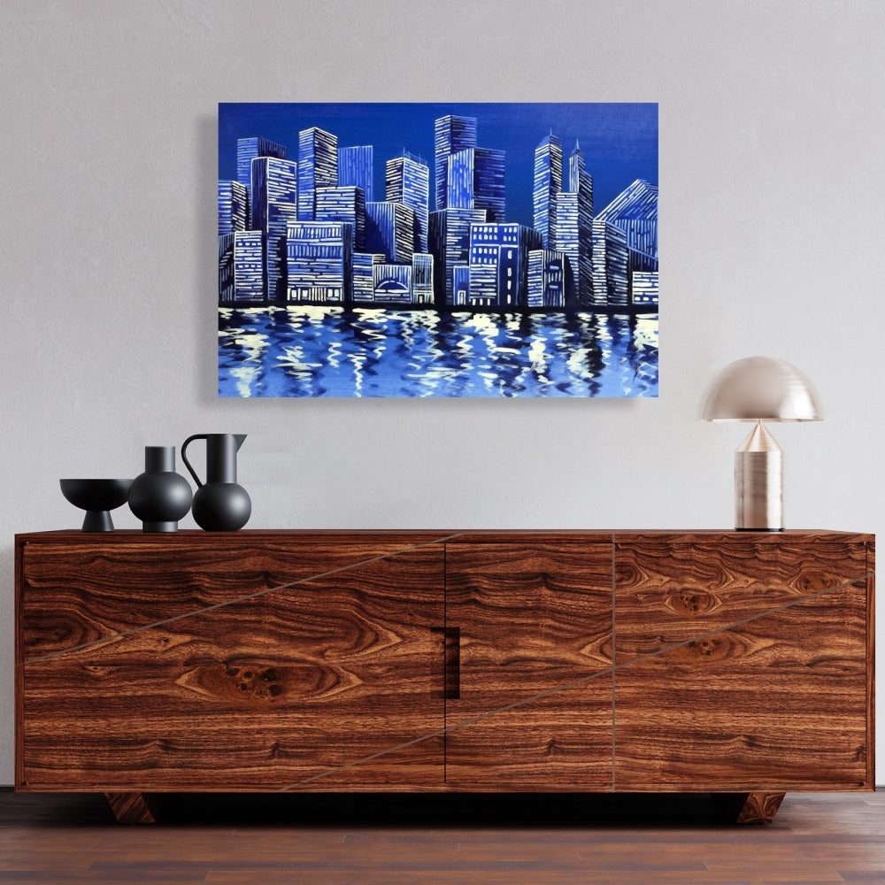 Blue Skyline Canvas | Contemporary Cities Home Decor Wall Art