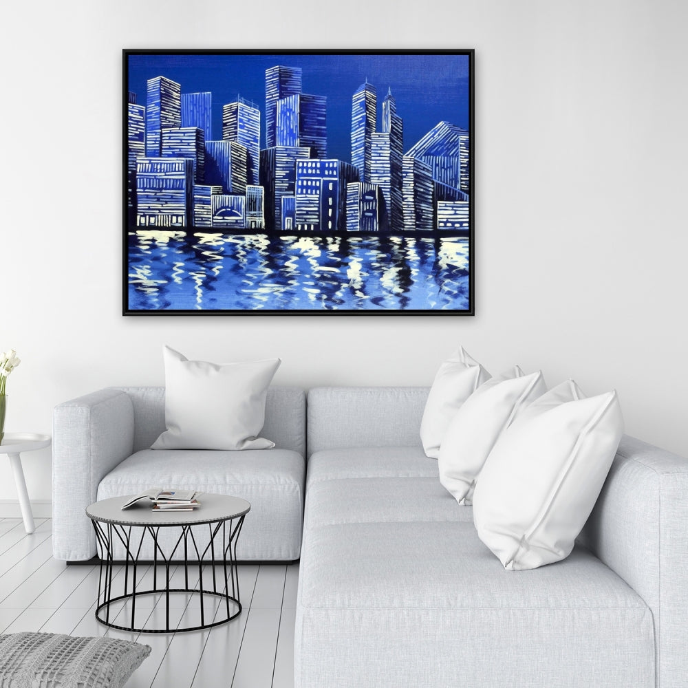 Blue Skyline Framed Canvas - Modern Home Decor Art Piece