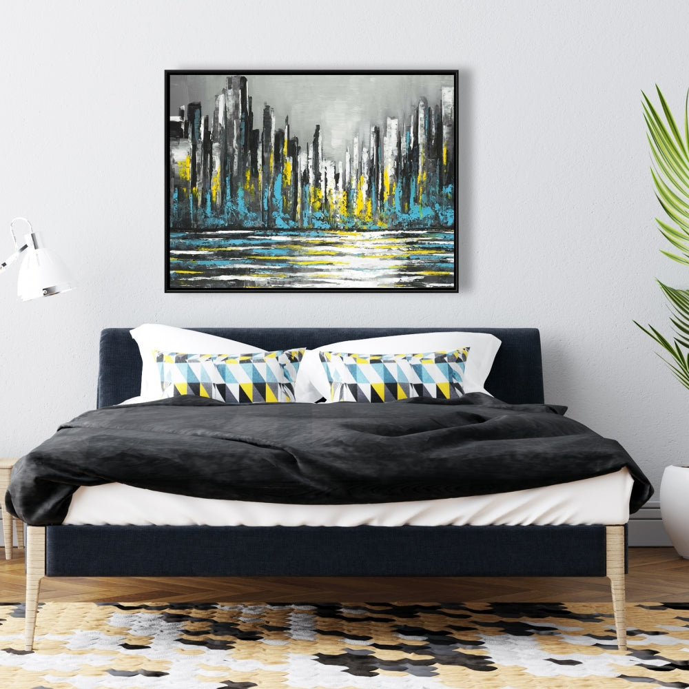 Abstract Blue Skyline Canvas | Bedroom Wall Art Decor