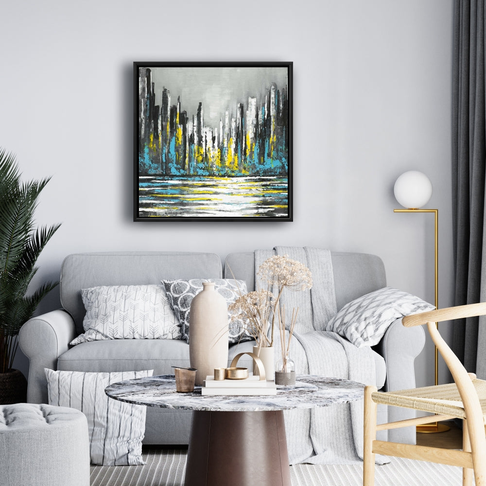 Abstract Blue Skyline Canvas | Bedroom Wall Art Decor