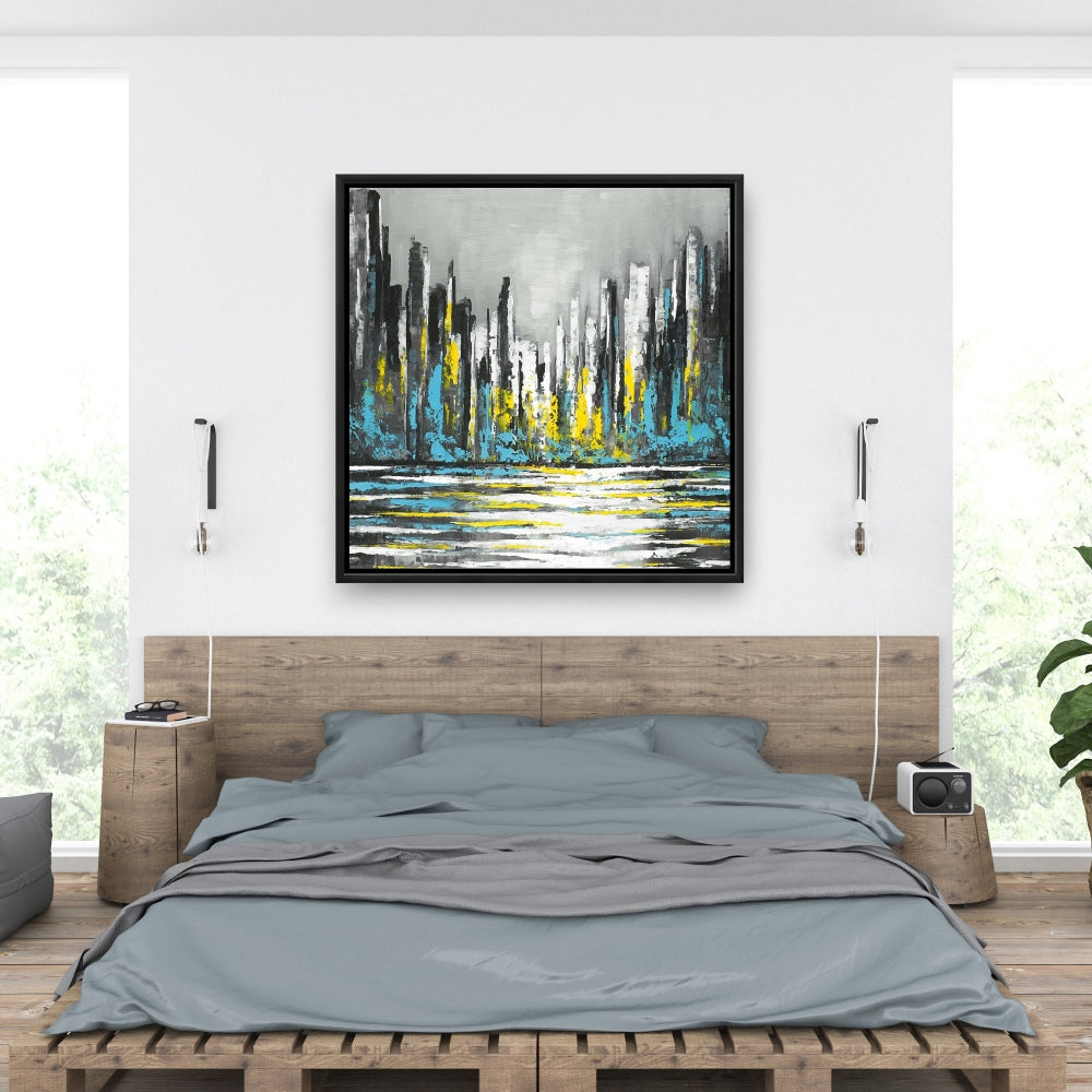 Toile abstraite Skyline bleue | Décoration murale pour chambre