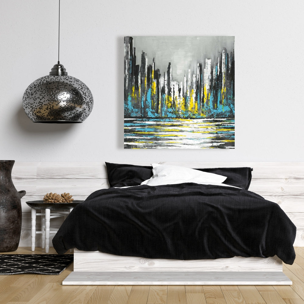 Abstract Blue Skyline | Gray Canvas | Bedroom Home Decor