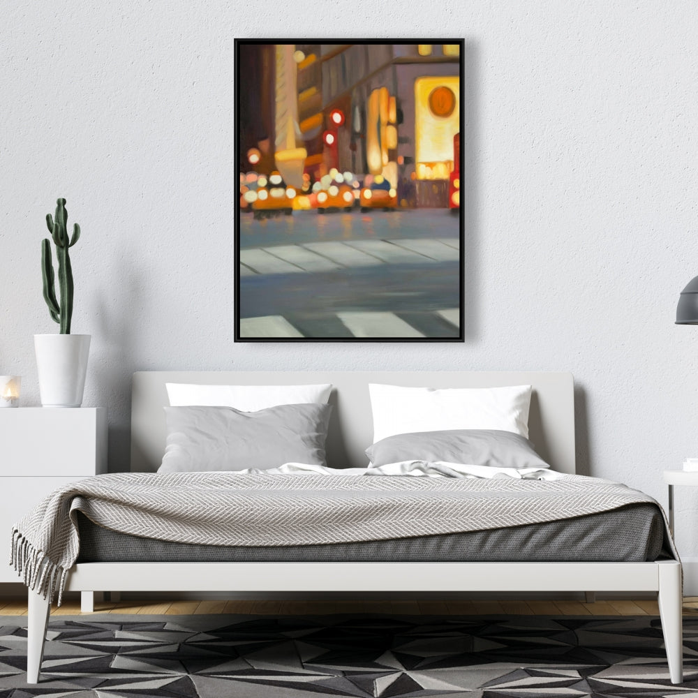 Blurred View of New York Framed Canvas | Living Room Decor