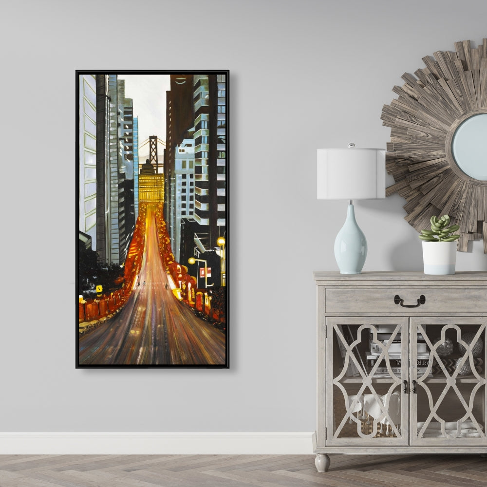 San Francisco by Night Framed Canvas | Blue Scenic Wall Art