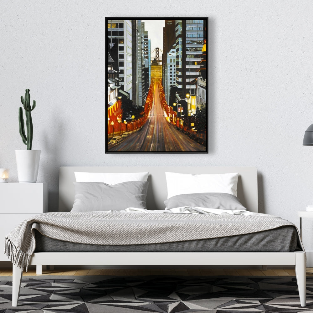 San Francisco by Night Framed Canvas | Blue Scenic Wall Art