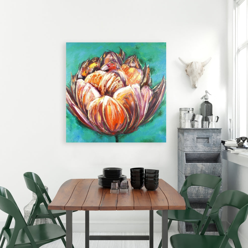 Abstract Double Tulips Flower Canvas | Orange Wall Art Decor