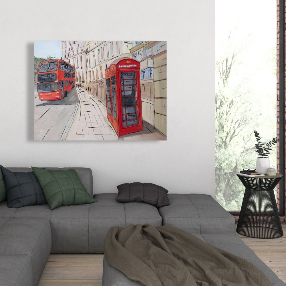 Industrial Bedroom Canvas - London Bus & Telephone Booth Decor