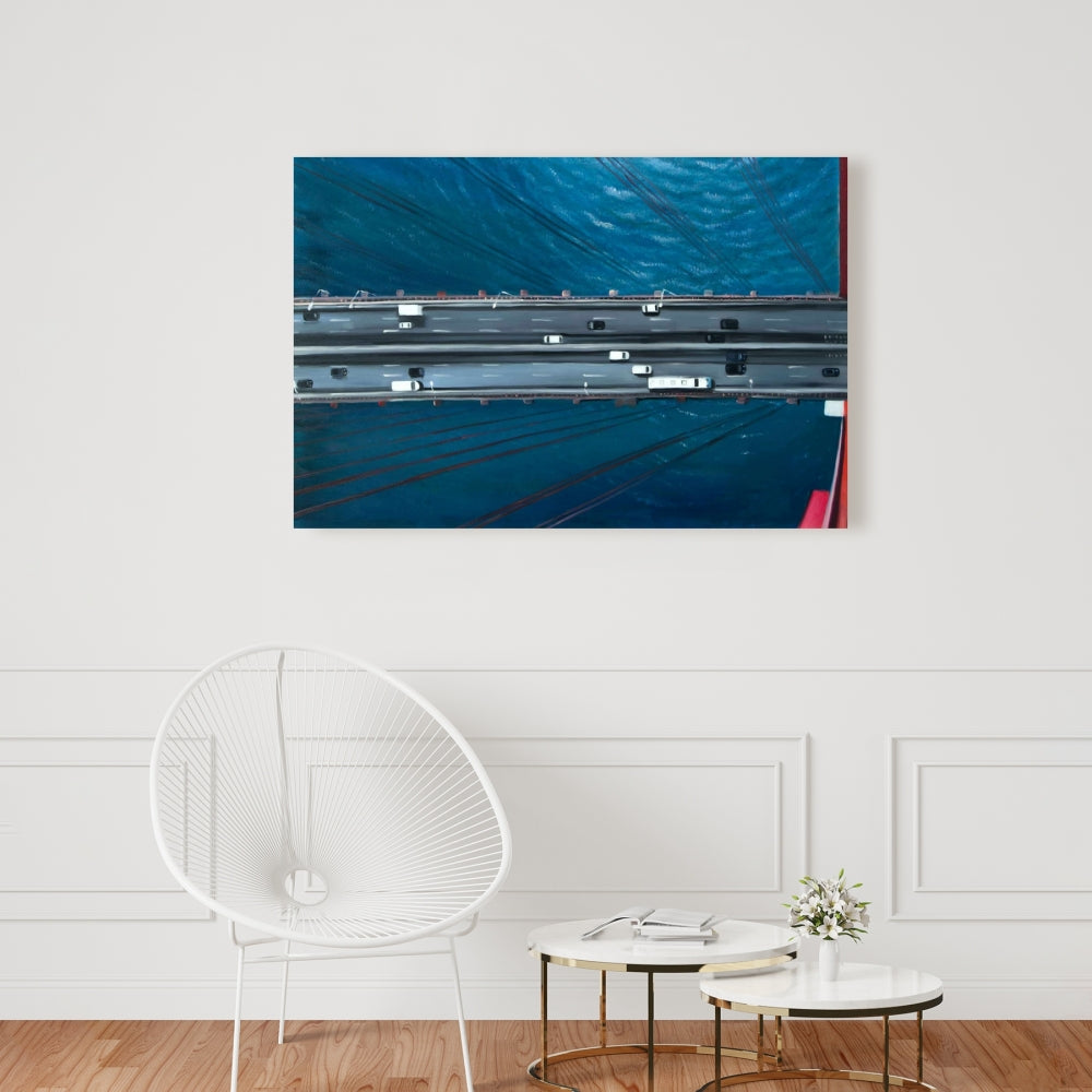 Overhead View Traffic Golden Gate Canvas - Sea Blue Decor