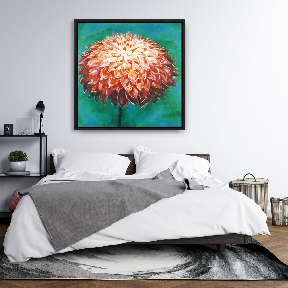 Fleur de dahlia abstraite | Toile encadrée botanique orange
