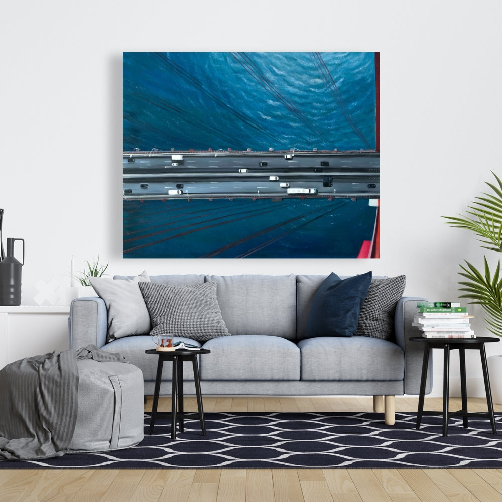 Overhead View Traffic Golden Gate Canvas - Sea Blue Decor