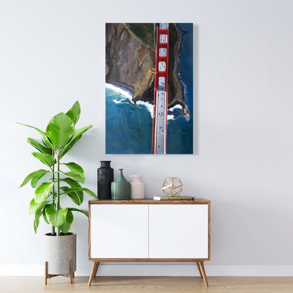 Golden Gate & Mountains Canvas | Sea Cities Bedroom Decor