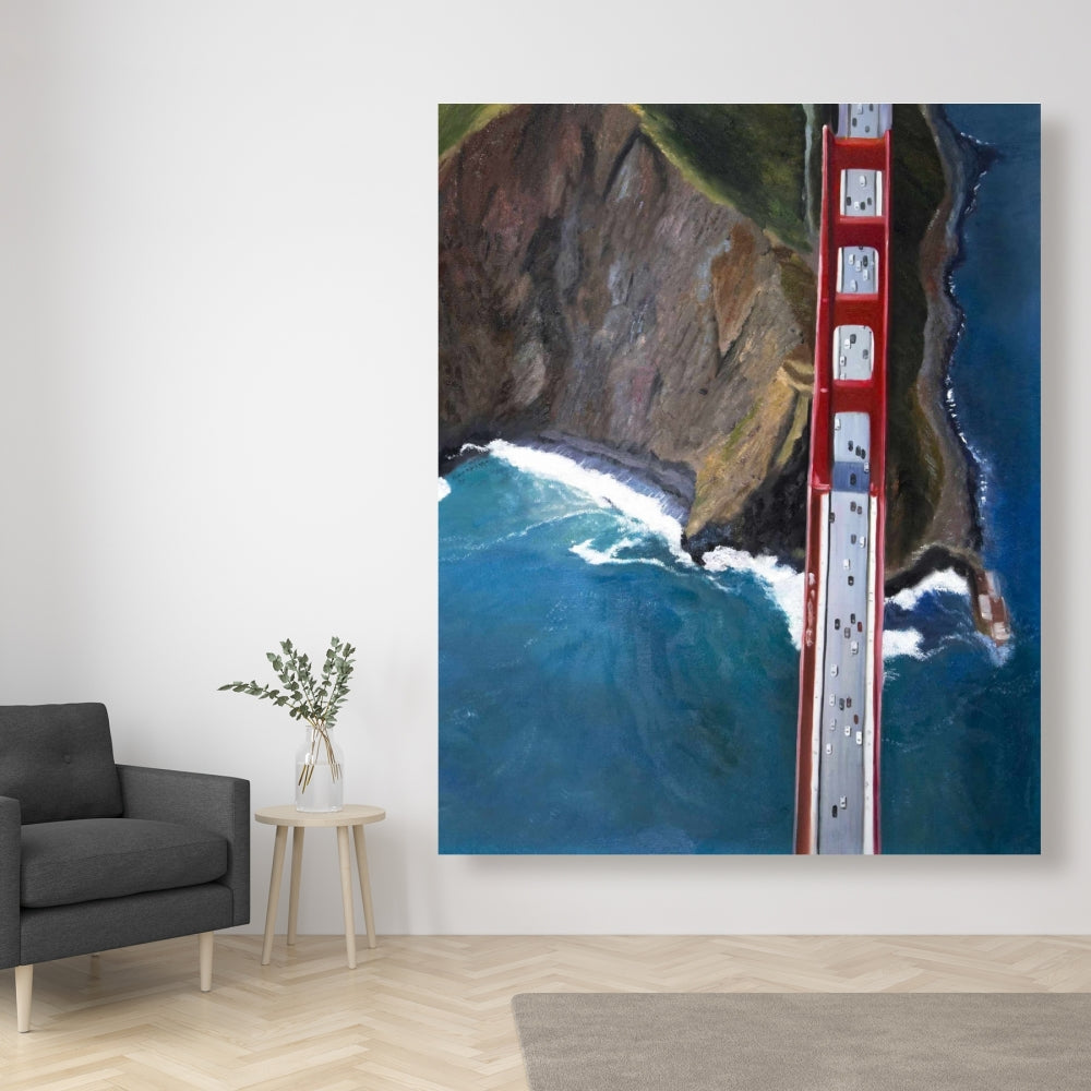 Golden Gate & Mountains Canvas | Sea Cities Bedroom Decor