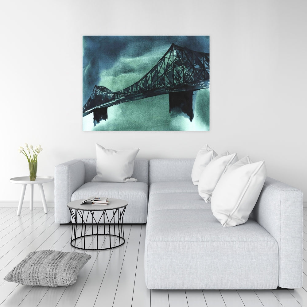 Contemporary Blue Canvas of Montreal Jacques-Cartier Bridge Art