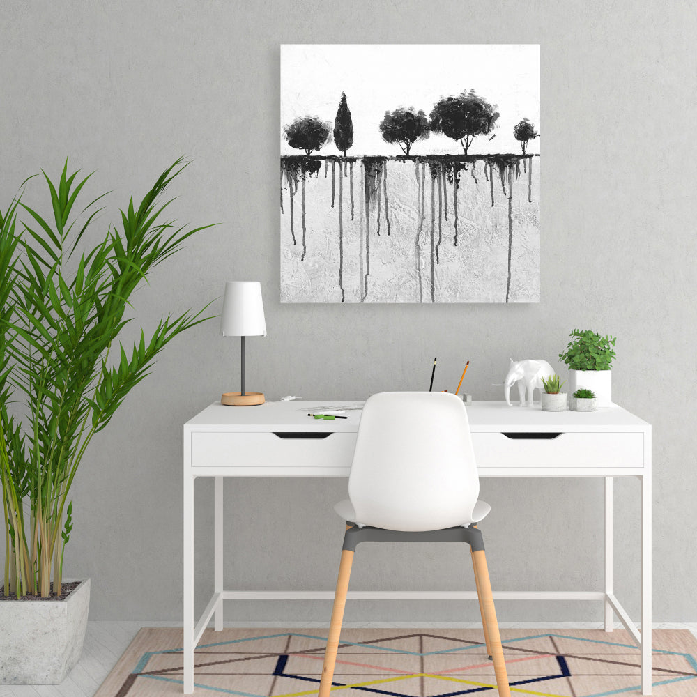 Ink Bleeding Trees Canvas | White Bedroom Landscape Decor