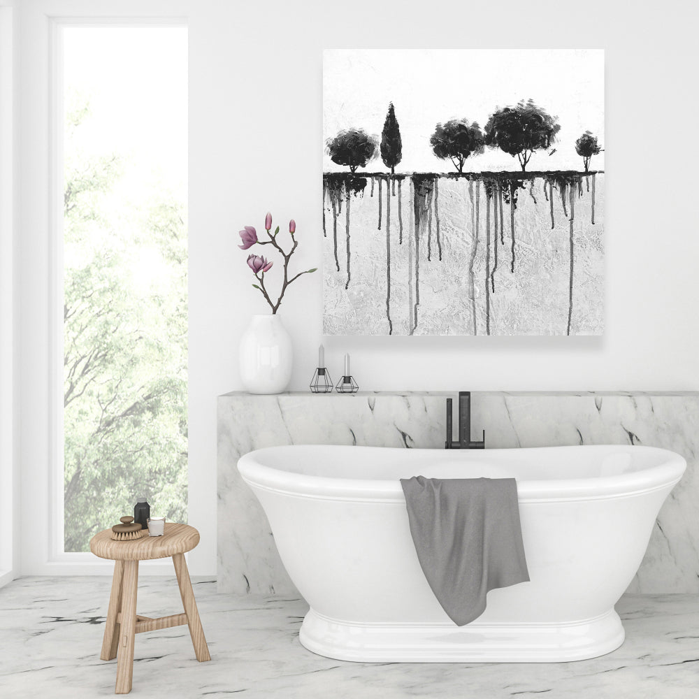 Ink Bleeding Trees Canvas | White Bedroom Landscape Decor