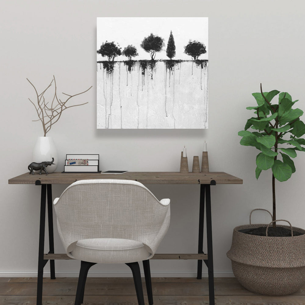 Industrial White Bedroom Canvas - Abstract Black Trees Decor