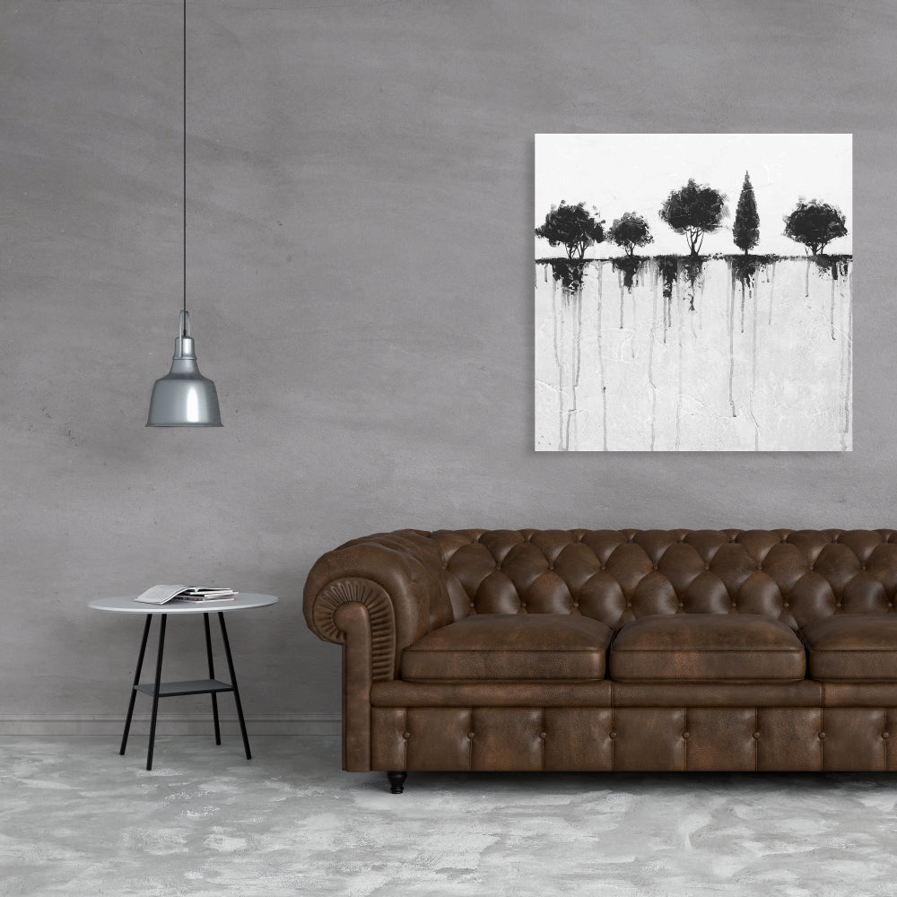 Industrial White Bedroom Canvas - Abstract Black Trees Decor