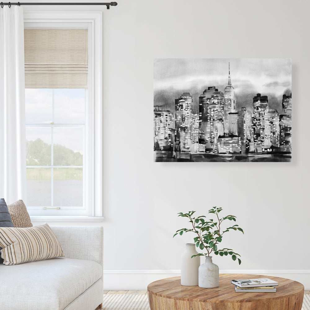 Gray Bedroom Canvas | Watercolor Cityscape Building Decor